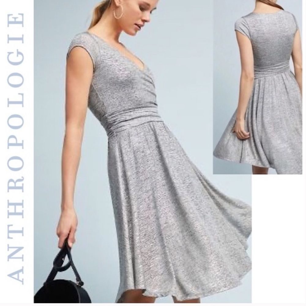 NWT Anthro Maeve Tamera Surplice Metallic Midi Dress in Silver Size: M